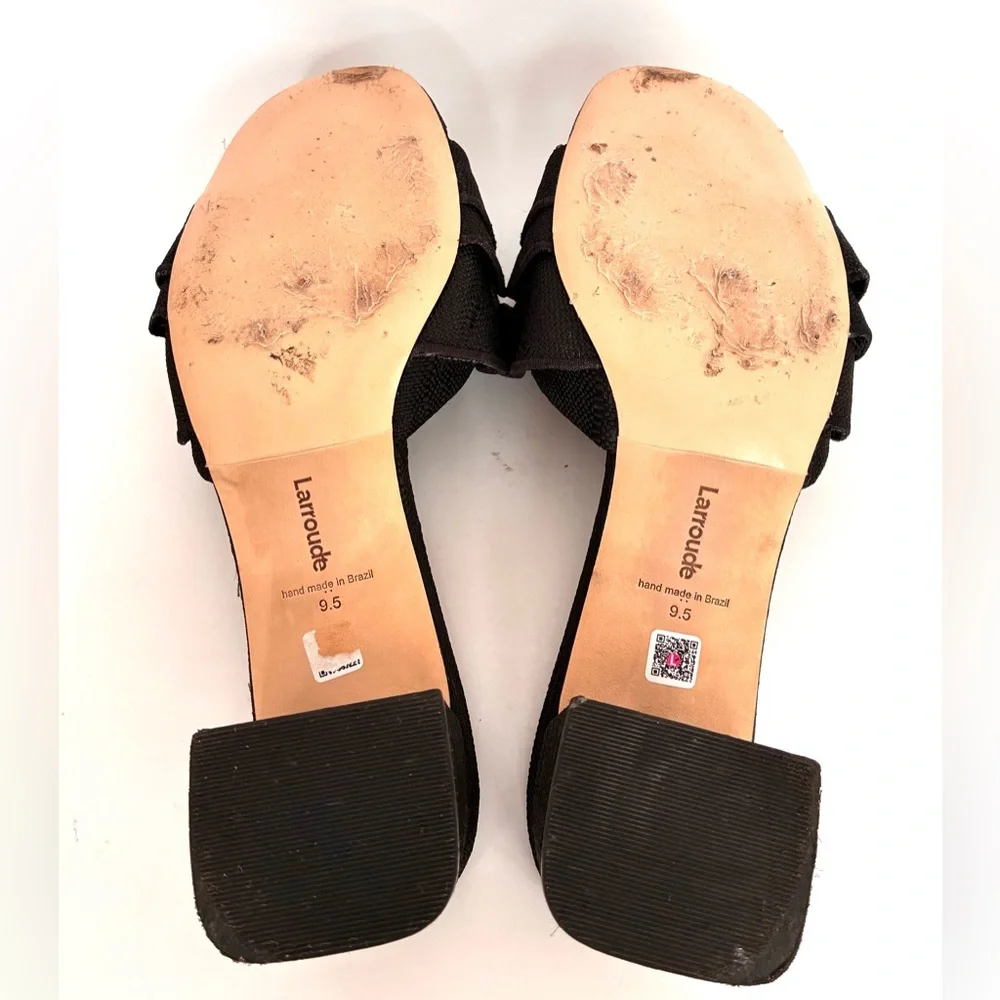 Larroude Brigitte Ruffle Raffia Block Heel Sandals (9.5) - Picture 10 of 13